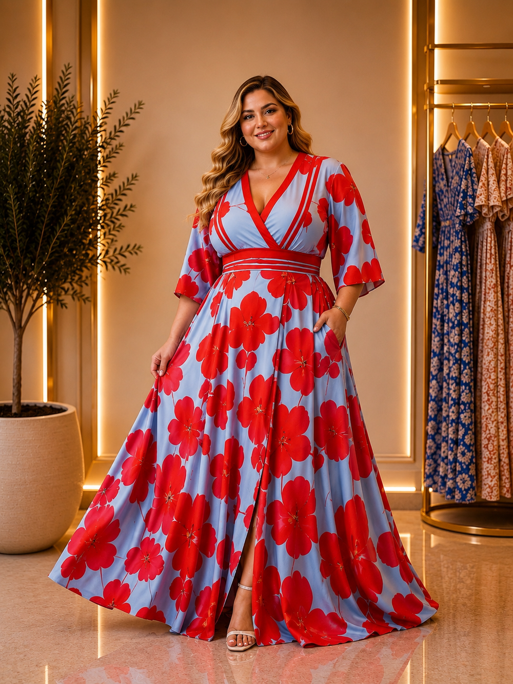 Elegant Chiffon Dress with Floral Print | Plus Size