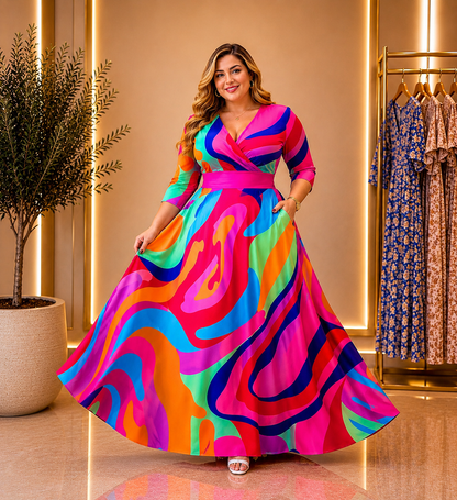 Elegant Chiffon Dress with Floral Print | Plus Size