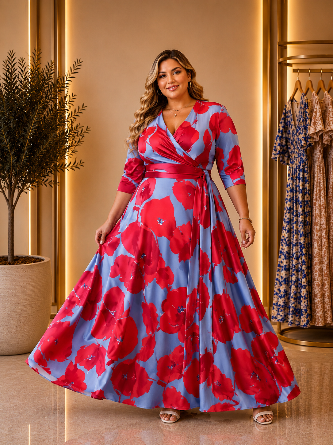 Elegant Chiffon Dress with Floral Print | Plus Size