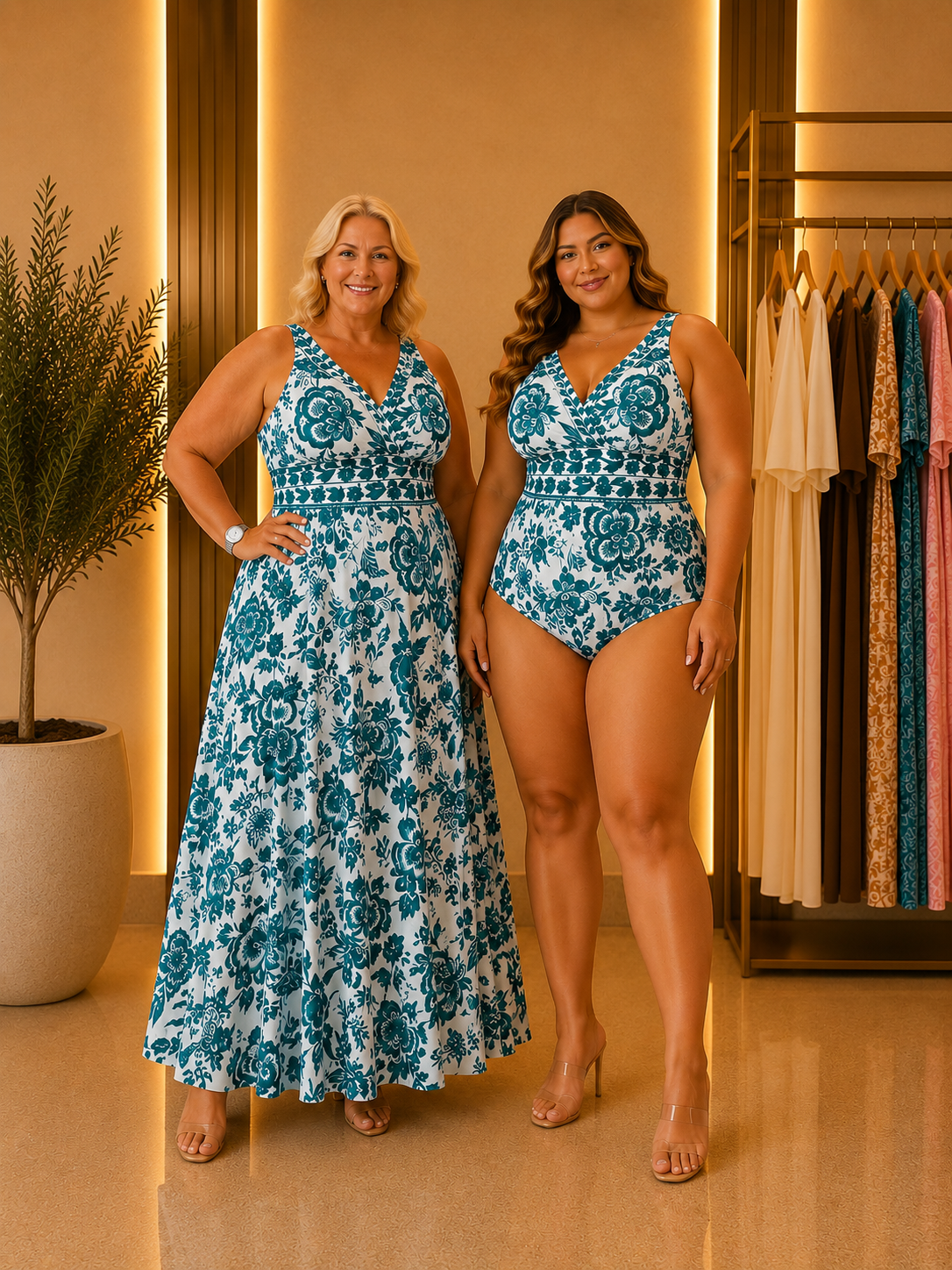 Floral Ruched Mesh Maxi Dress – 2-Piece Set | Plus Size