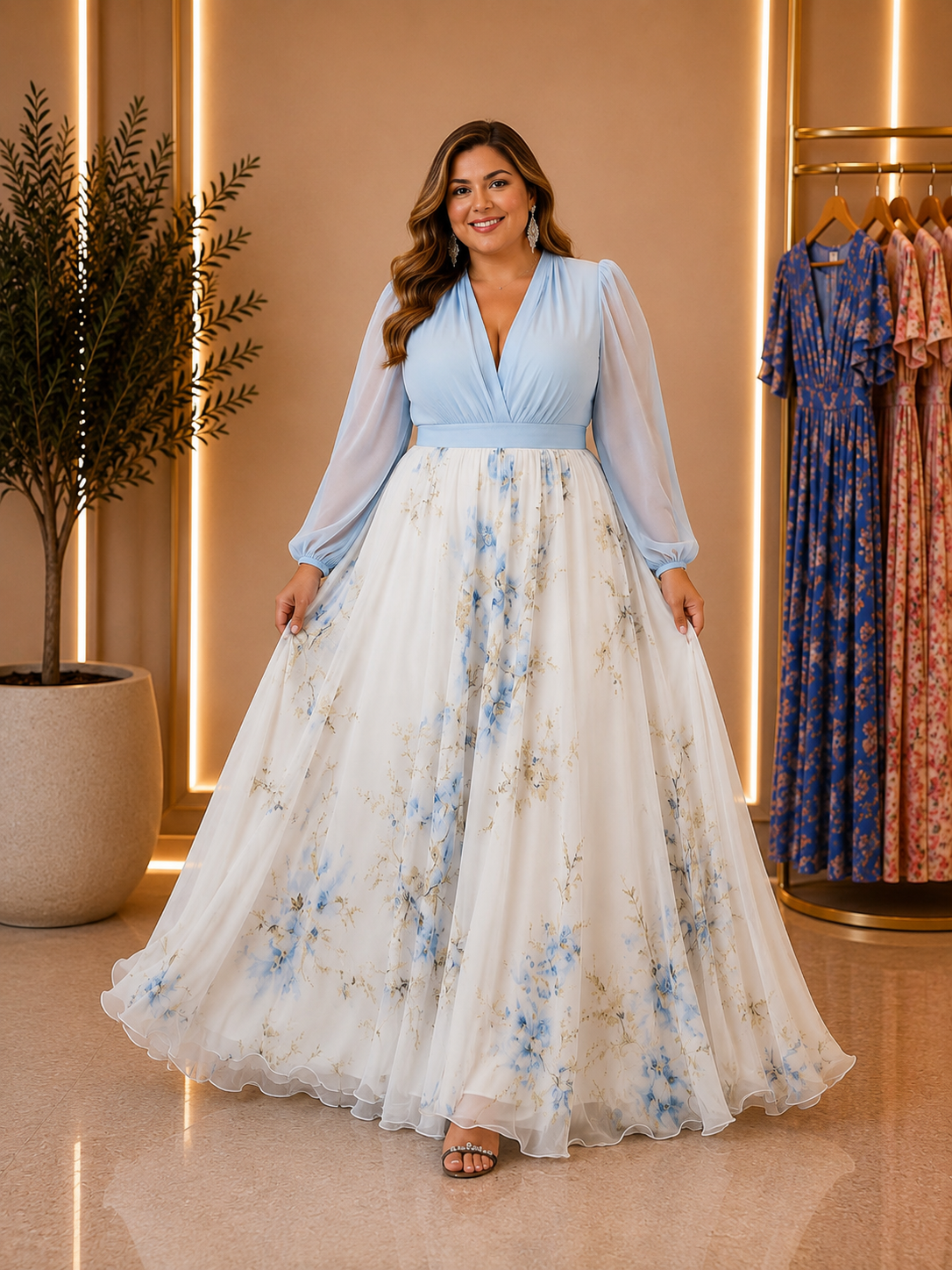 V-Neck Maxi Dress with Floral Print | Plus Size