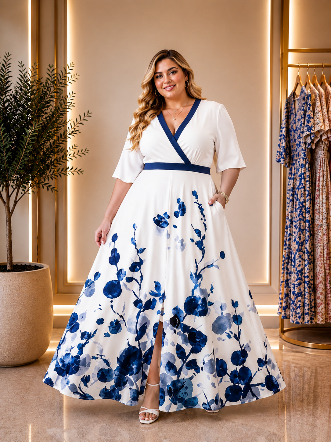 Elegant Chiffon Dress with Floral Print | Plus Size