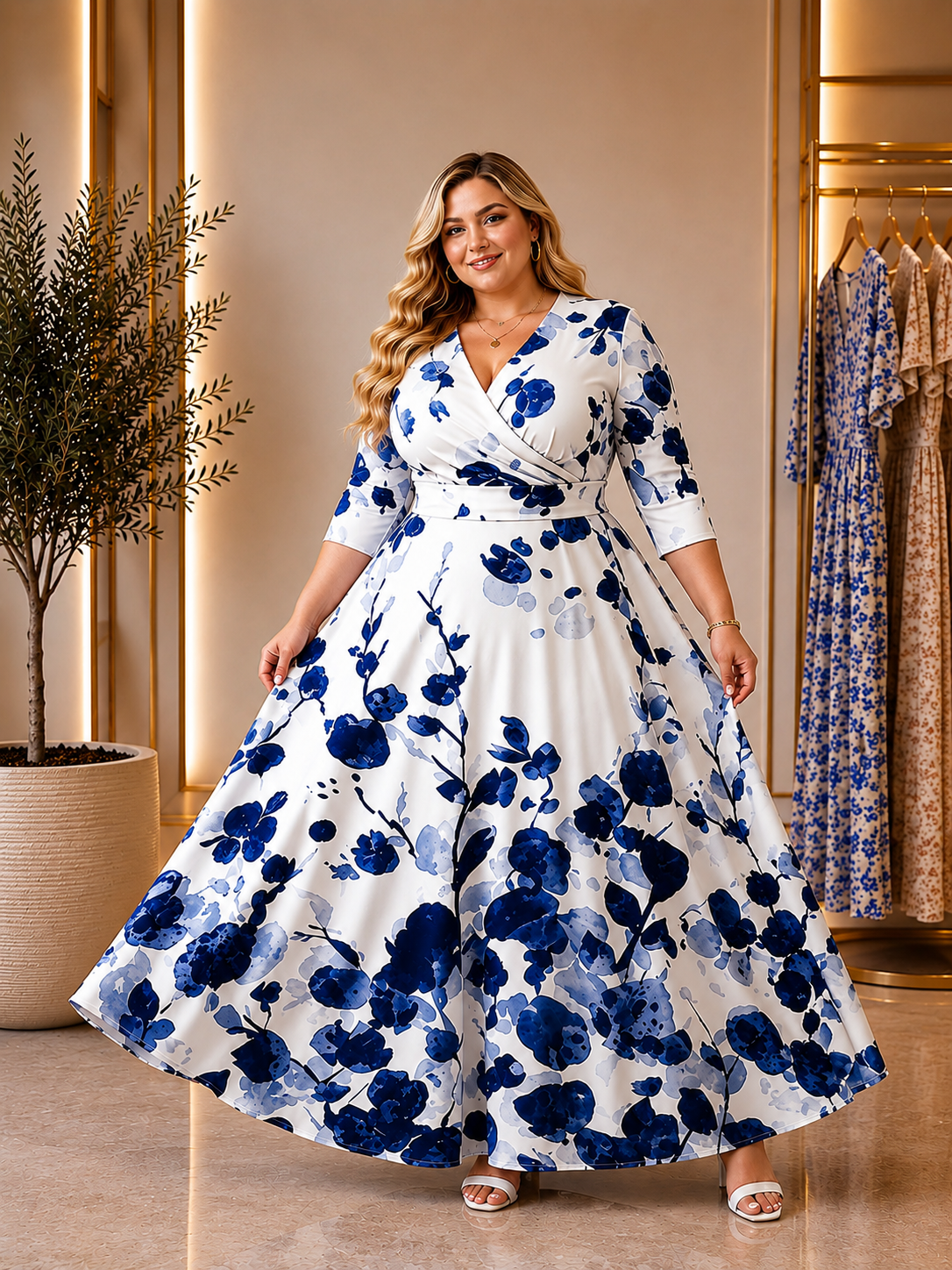 Elegant Chiffon Dress with Floral Print | Plus Size