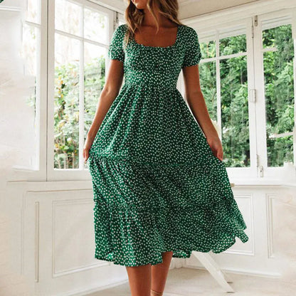 Sweet Summer Puff Sleeve Floral Beach Dress