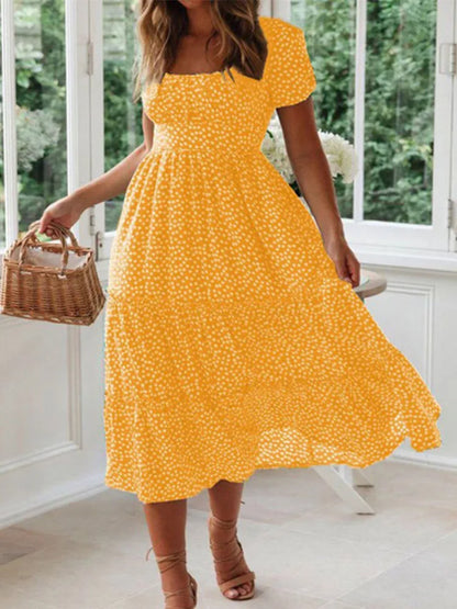 Sweet Summer Puff Sleeve Floral Beach Dress