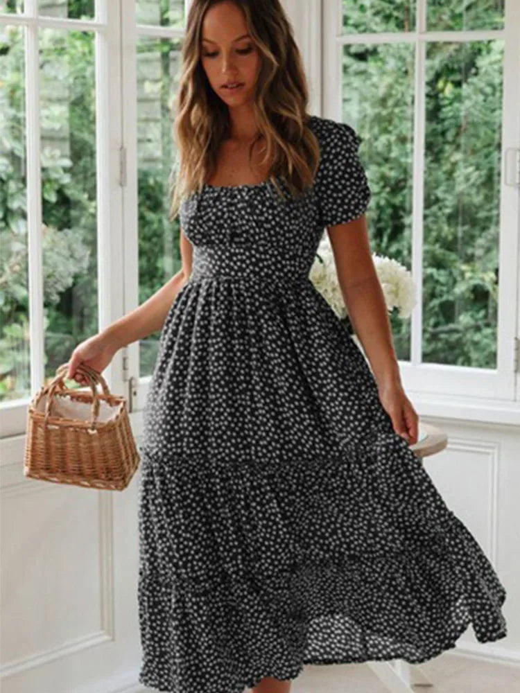 Sweet Summer Puff Sleeve Floral Beach Dress