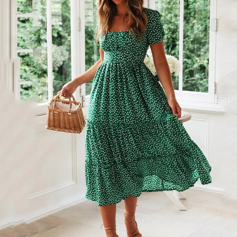 Sweet Summer Puff Sleeve Floral Beach Dress