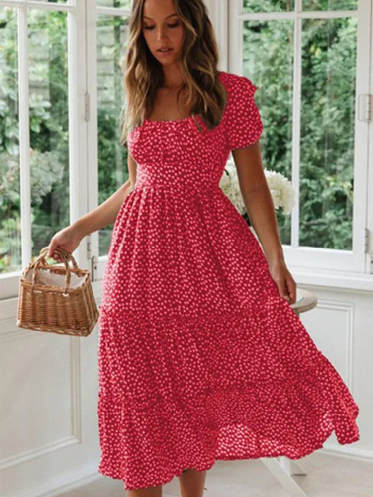 Sweet Summer Puff Sleeve Floral Beach Dress