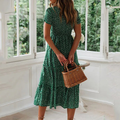 Sweet Summer Puff Sleeve Floral Beach Dress