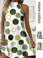 Women Sleeveless Halter Dress Back Bow Tie Polka Dot Print Loose Fit Mini Dress Summer Beach Casual Short Dresses