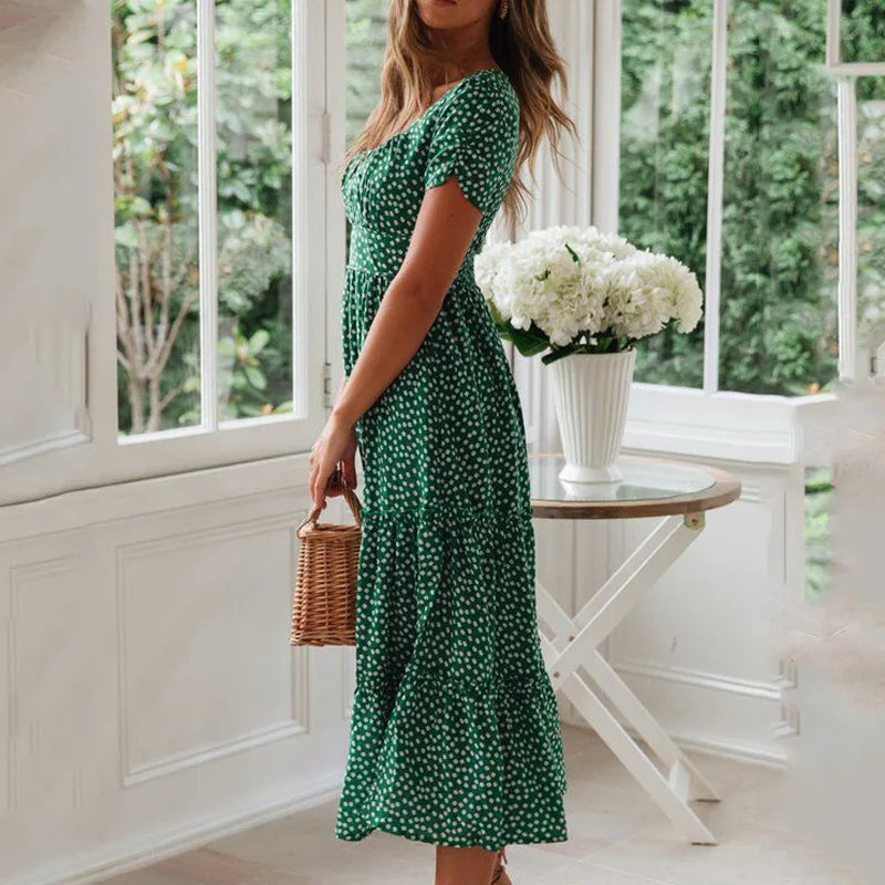 Sweet Summer Puff Sleeve Floral Beach Dress
